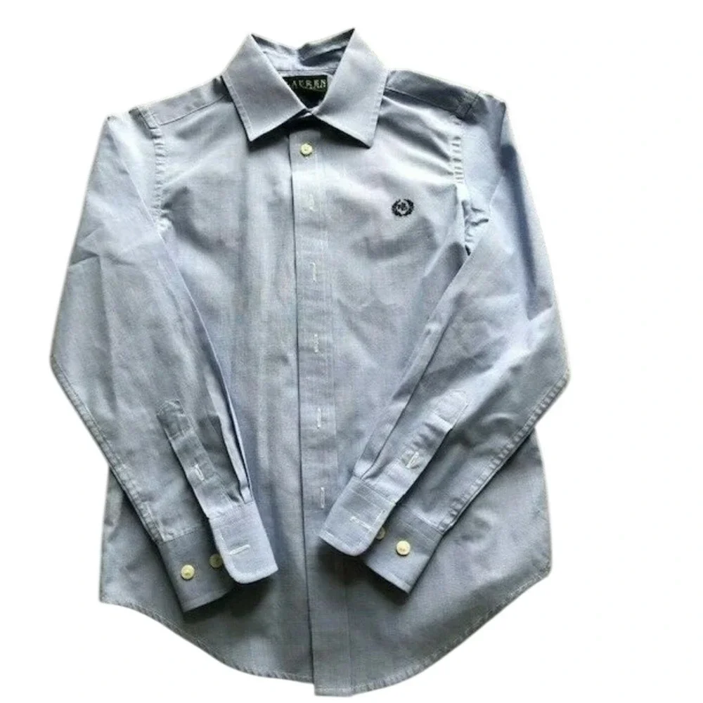 Lauren Ralph Lauren Boys Light Blue Micro‎ Check Button Down Shirt Size 16 LRL